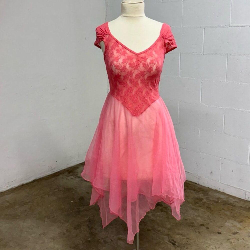 Vintage coquette Princess ballet core dainty pink cap sleeve dress